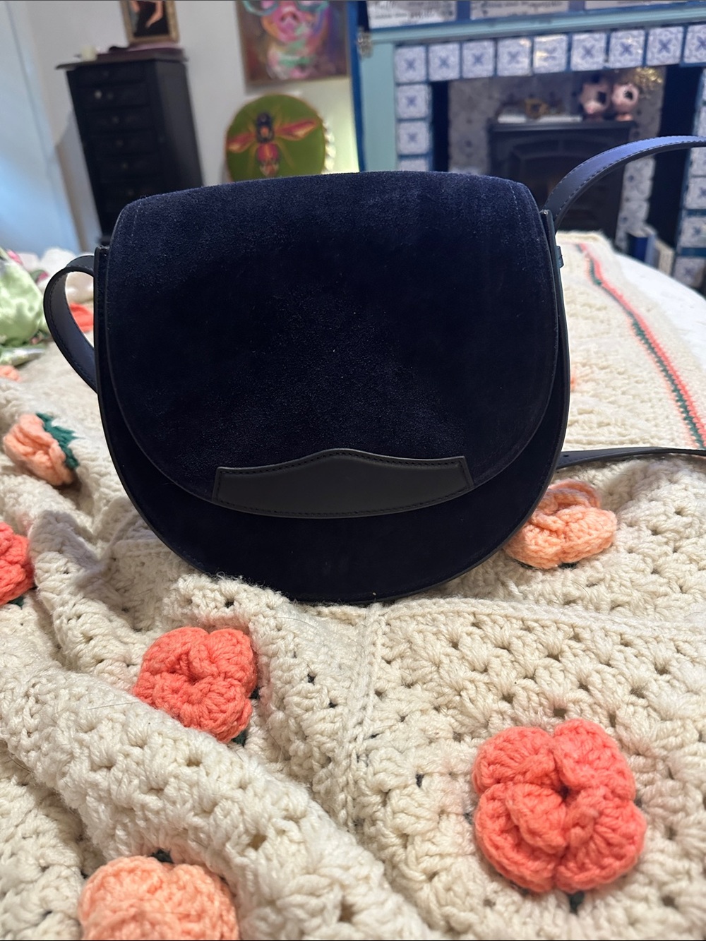 Quince Navy suede Crossbody bag